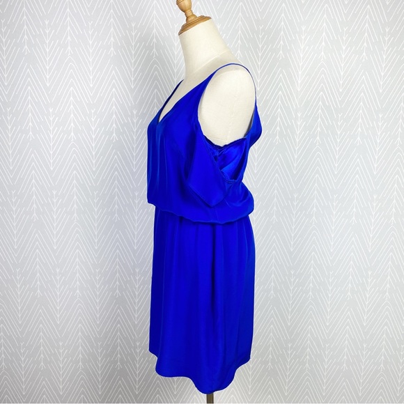 AMANDA UPRICHARD Royal Blue 100% Silk Cold Shoulder Dress - Picture 6 of 8